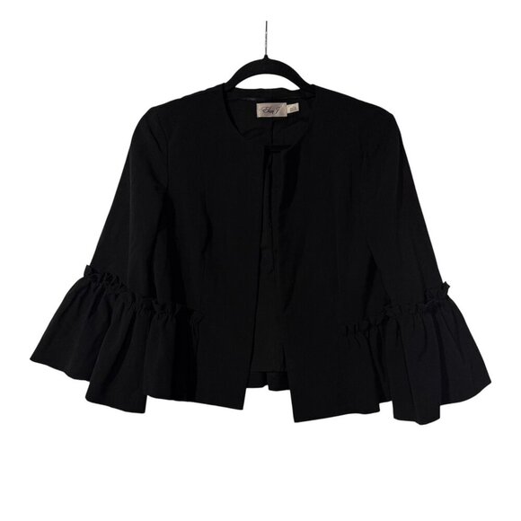 Eliza J Bell Sleeve Open Front Blazer Cropped Black Size 4 Ruffle Office Siren - Picture 1 of 10